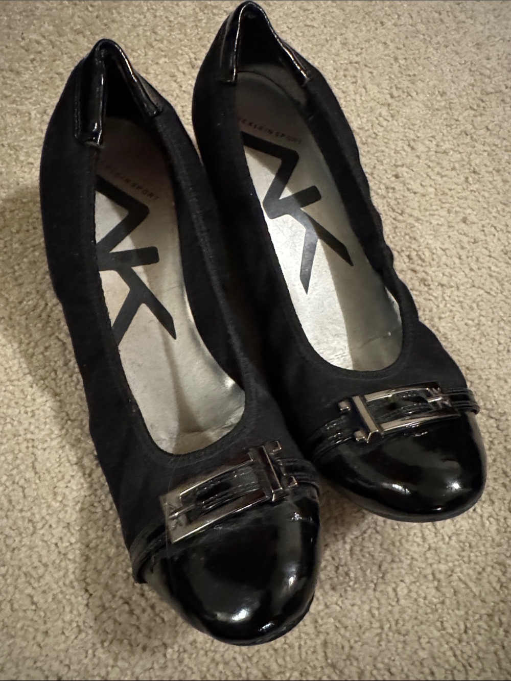 Anne Klein Black & Silver Patent Cap-Toe